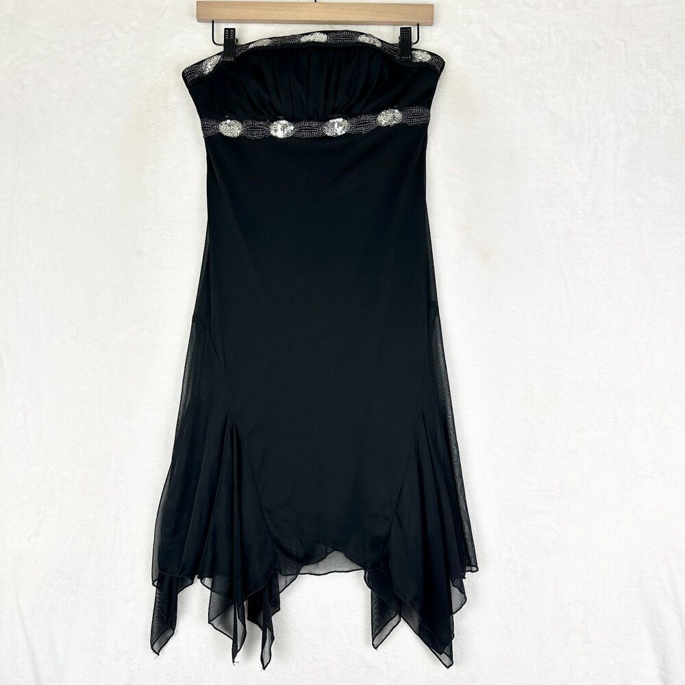 Vintage Rampage Y2k Strapless Beaded Dress Size Medium Whimsigoth Fairy Black